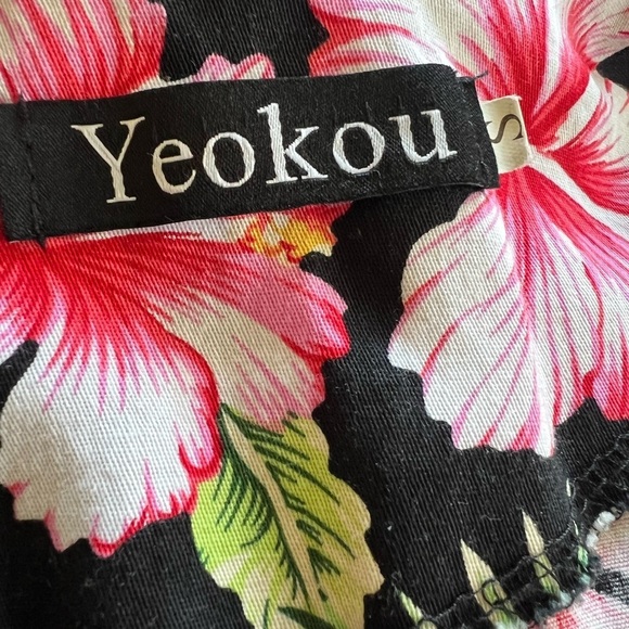Yeoku Small Fit & Flare Dress Hawaiian Print Colorful 100% Cotton Knee Length - Picture 7 of 8
